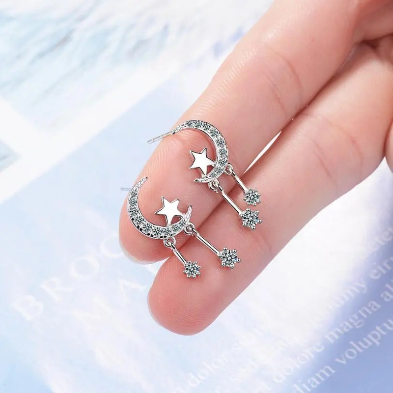 AROS TODOJOYAS LUNA CIRCONES Y ESTRELLAS PLATEADO PLATA - 4