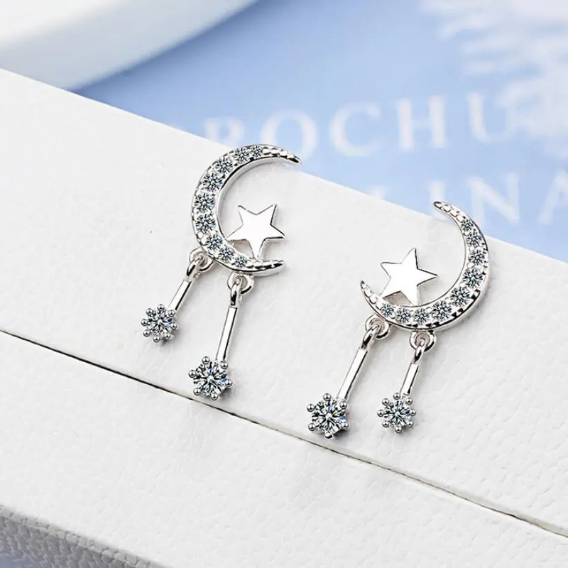 AROS TODOJOYAS LUNA CIRCONES Y ESTRELLAS PLATEADO PLATA - 5