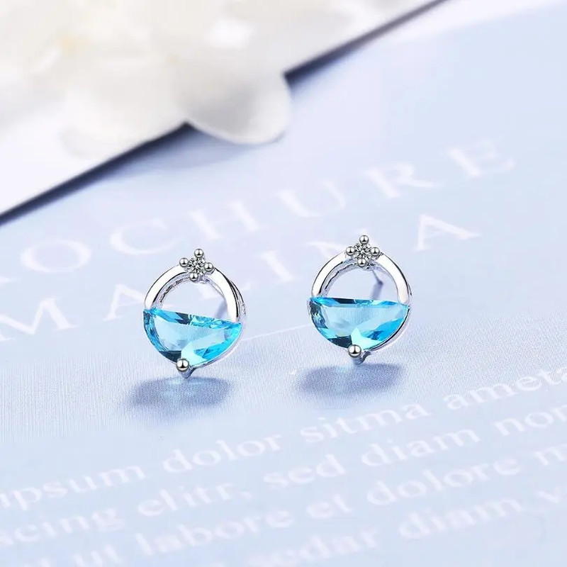 AROS TODOJOYAS CIRCULAR CIRCON AZUL PLATEADO PLATA - 4