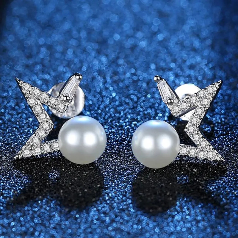AROS TODOJOYAS ESTRELLA Y PERLA BLANCA PLATEADO PLATA - 3