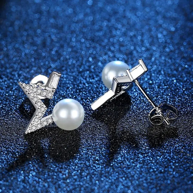 AROS TODOJOYAS ESTRELLA Y PERLA BLANCA PLATEADO PLATA - 4