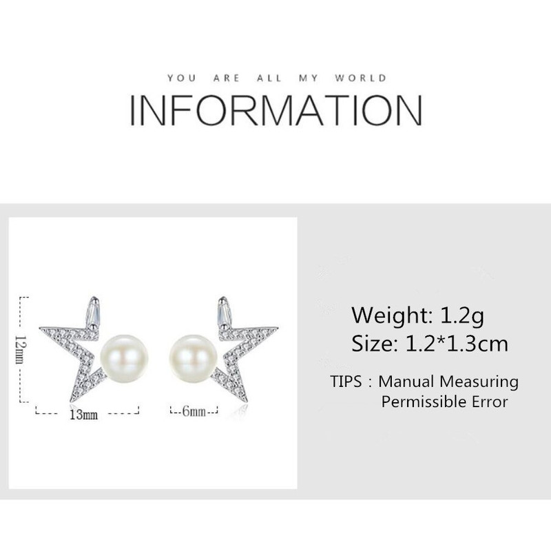 AROS TODOJOYAS ESTRELLA Y PERLA BLANCA PLATEADO PLATA - 6