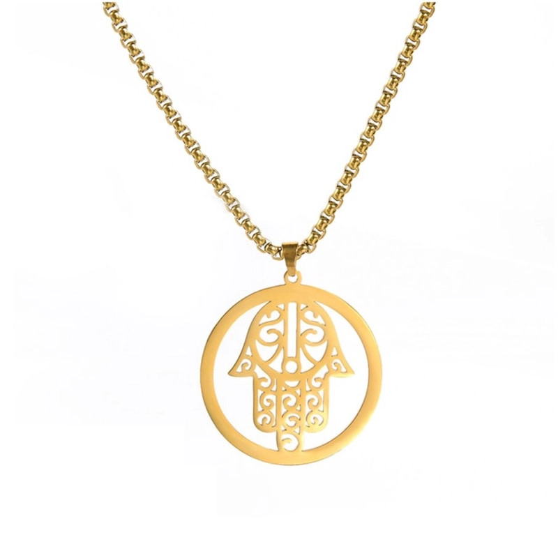 COLGANTE TODOJOYAS ACERO COLLAR MANO DE FATIMA HAMSA DORADO - 1