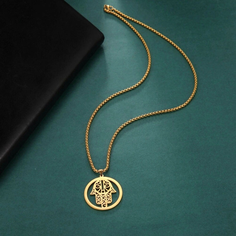 COLGANTE TODOJOYAS ACERO COLLAR MANO DE FATIMA HAMSA DORADO - 2