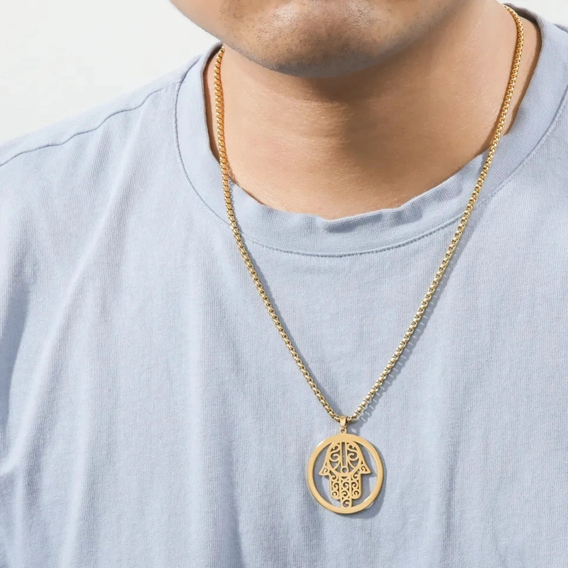 COLGANTE TODOJOYAS ACERO COLLAR MANO DE FATIMA HAMSA DORADO - 3