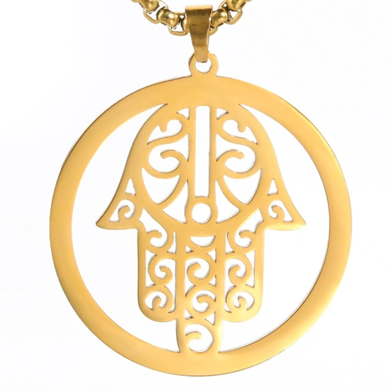 COLGANTE TODOJOYAS ACERO COLLAR MANO DE FATIMA HAMSA DORADO - 4