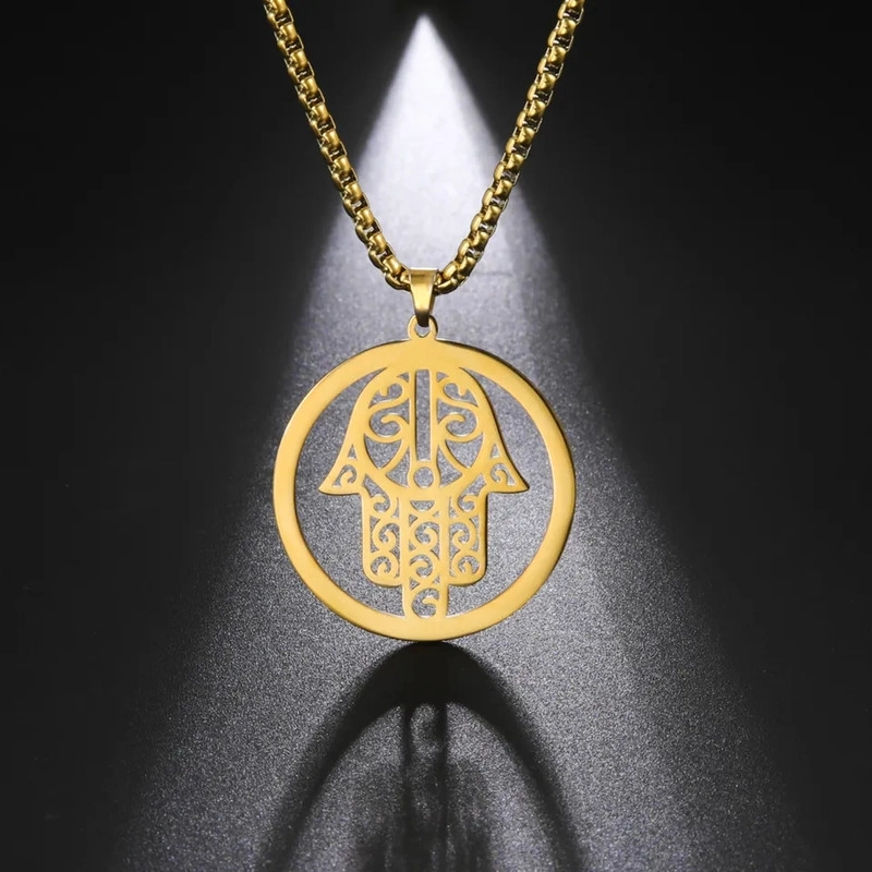 COLGANTE TODOJOYAS ACERO COLLAR MANO DE FATIMA HAMSA DORADO - 5