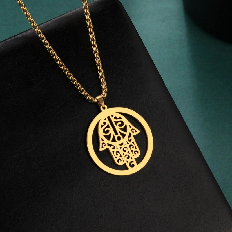 COLGANTE TODOJOYAS ACERO COLLAR MANO DE FATIMA HAMSA DORADO - 6