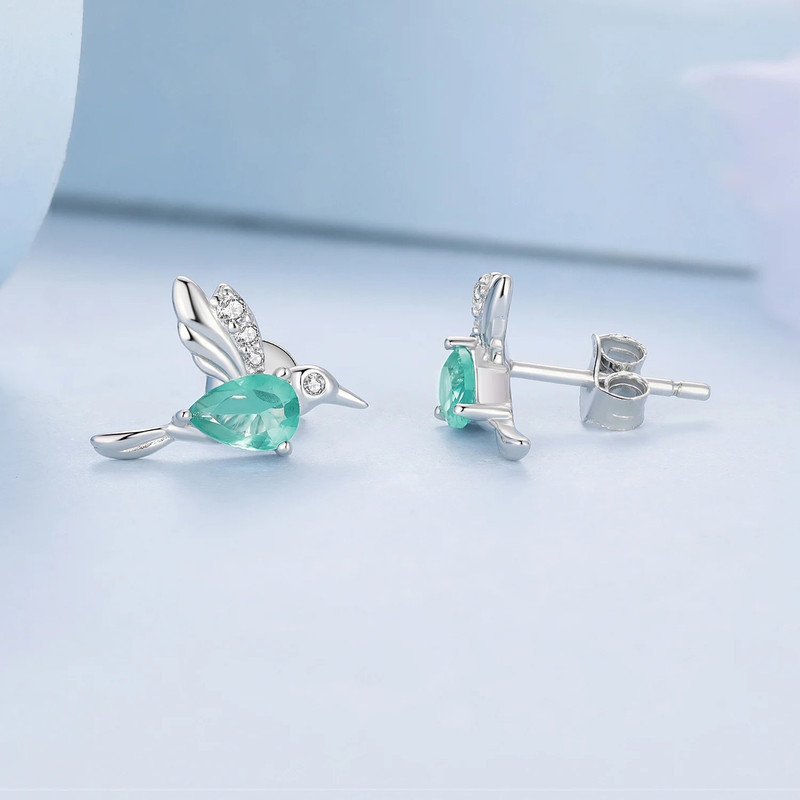 AROS TODOJOYAS PLATA 925 COLIBRI PAJARO VERDE HUMMINGBIRD - 2