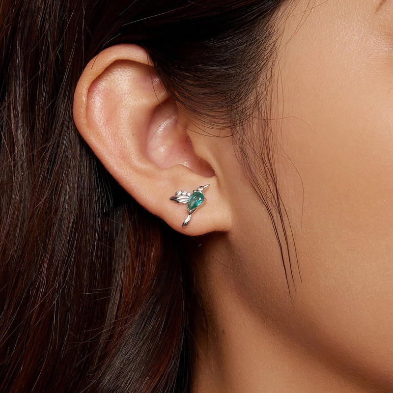 AROS TODOJOYAS PLATA 925 COLIBRI PAJARO VERDE HUMMINGBIRD - 3
