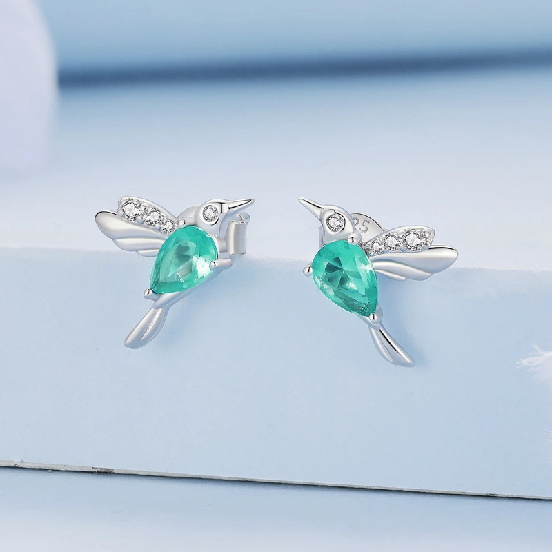 AROS TODOJOYAS PLATA 925 COLIBRI PAJARO VERDE HUMMINGBIRD - 5