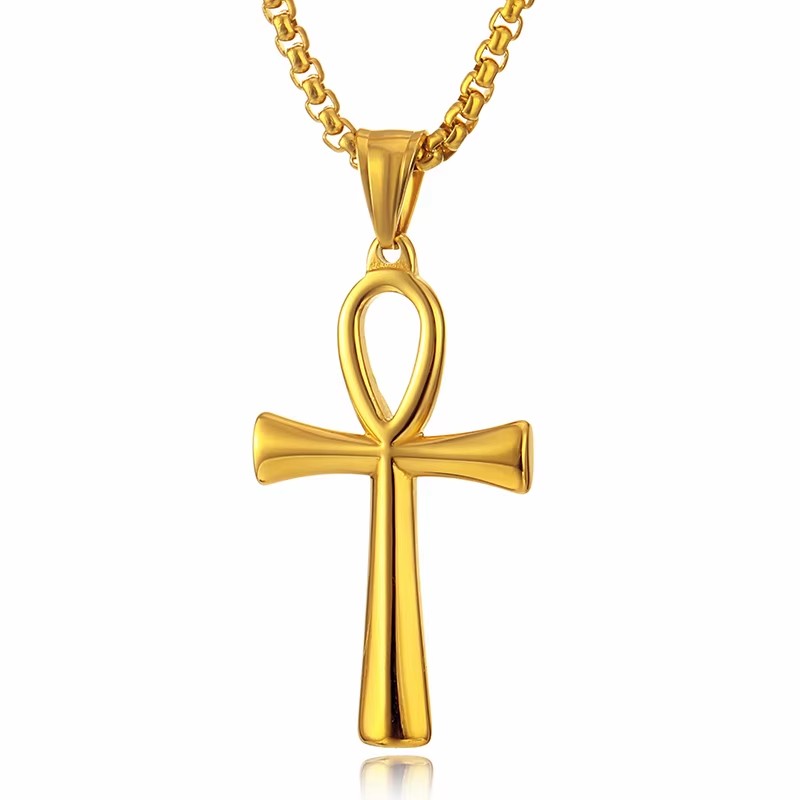 COLAR COLGANTE CRUZ EGIPCIA ANKH ACERO 50MM DORADA - 1