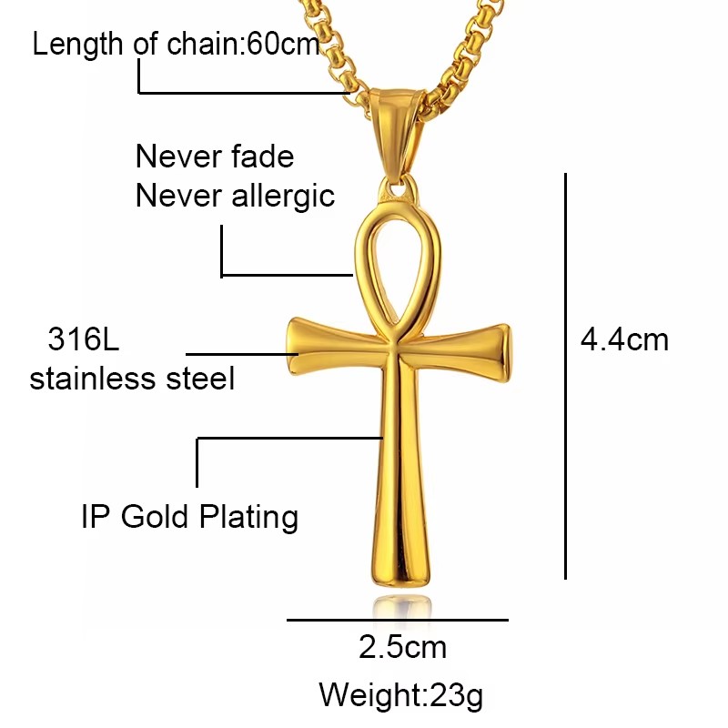 COLAR COLGANTE CRUZ EGIPCIA ANKH ACERO 50MM DORADA - 3