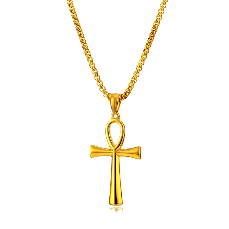 COLAR COLGANTE CRUZ EGIPCIA ANKH ACERO 50MM DORADA - 4
