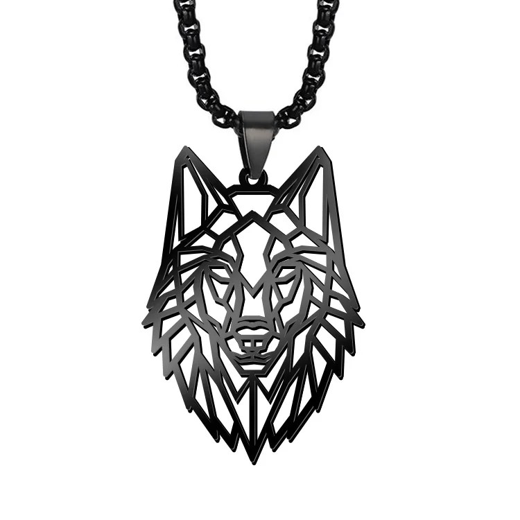 COLLAR CABEZA LOBO WOLF ACERO GEOME TRICO NEGRO - 1