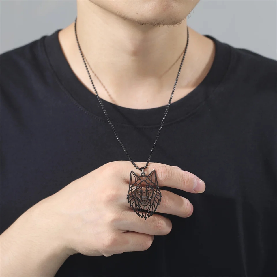 COLLAR CABEZA LOBO WOLF ACERO GEOME TRICO NEGRO - 2