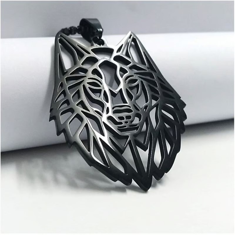 COLLAR CABEZA LOBO WOLF ACERO GEOME TRICO NEGRO - 3