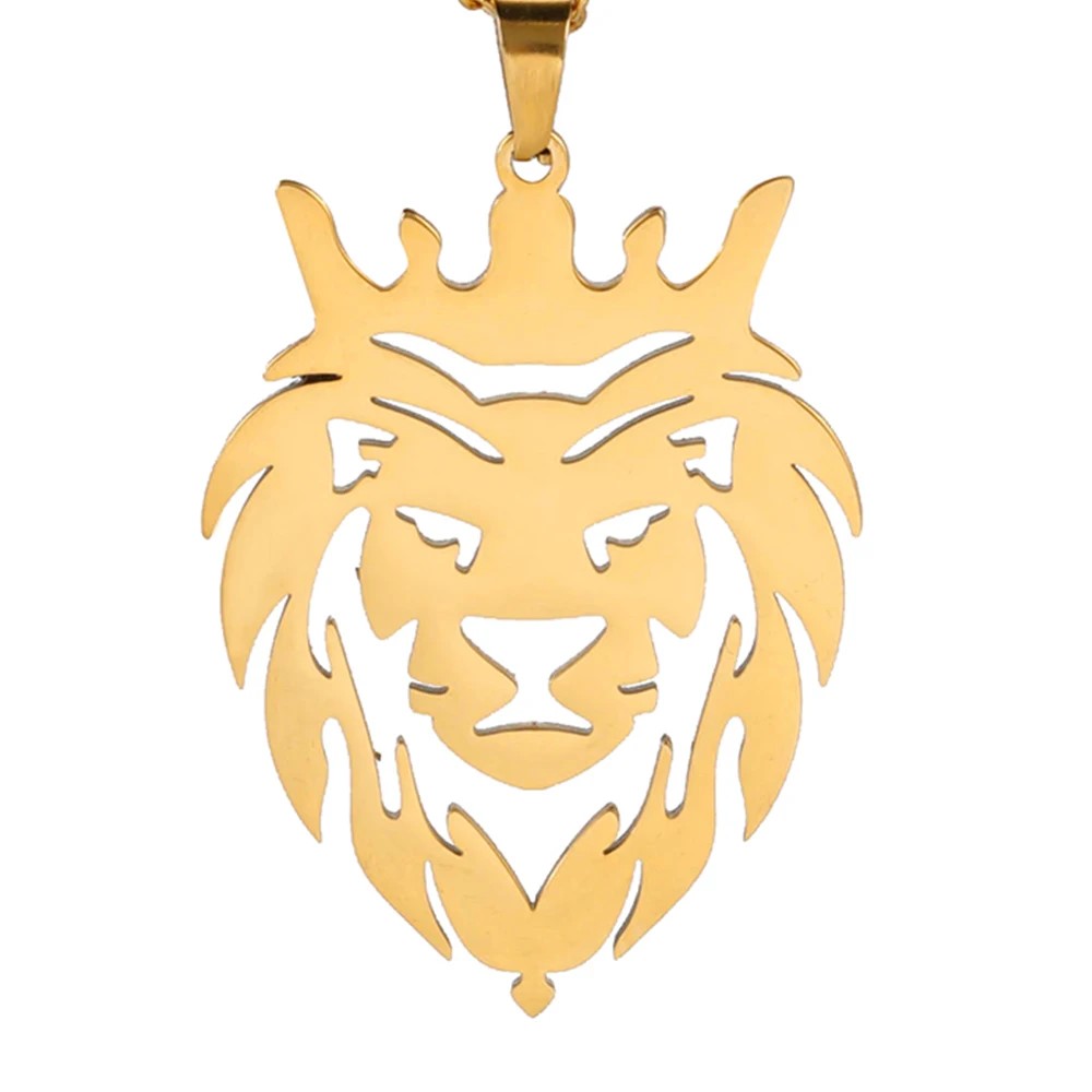 COLLAR CABEZA LEON CORONA KING ACERO DORADO - 3