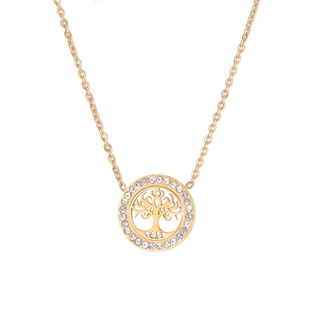 COLLAR ARBOL DE LA VIDA CON CIRCONES DORADO ACERO - 1