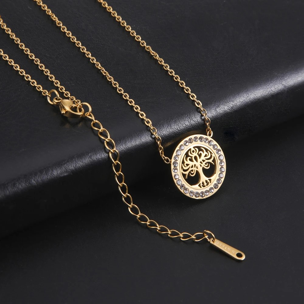 COLLAR ARBOL DE LA VIDA CON CIRCONES DORADO ACERO - 5