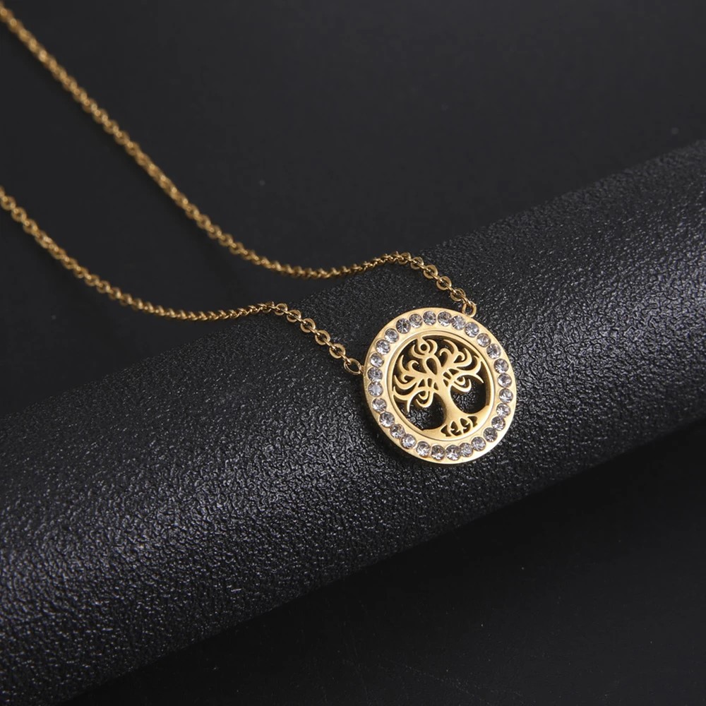 COLLAR ARBOL DE LA VIDA CON CIRCONES DORADO ACERO - 6