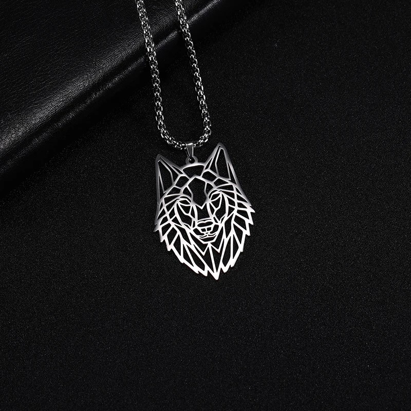 COLLAR CABEZA LOBO WOLF ACERO GEOME TRICO PLATEADO - 6