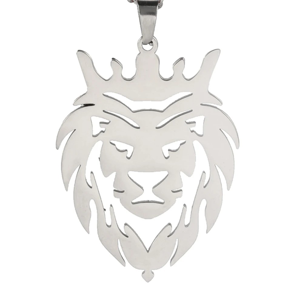 COLLAR CABEZA LEON CORONA KING ACERO PLATEADO - 3