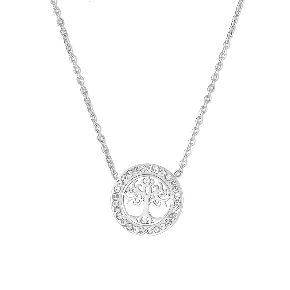COLLAR ARBOL DE LA VIDA CON CIRCONES PLATEADO ACERO
