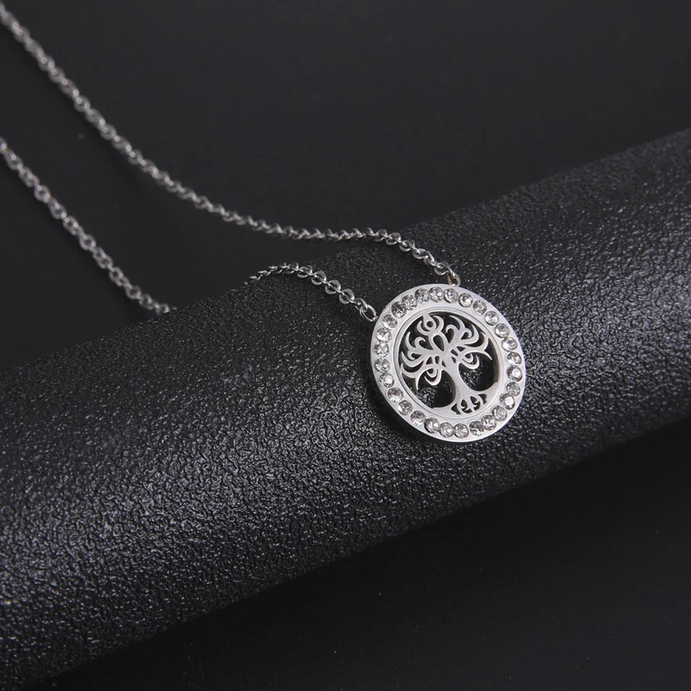 COLLAR ARBOL DE LA VIDA CON CIRCONES PLATEADO ACERO - 6