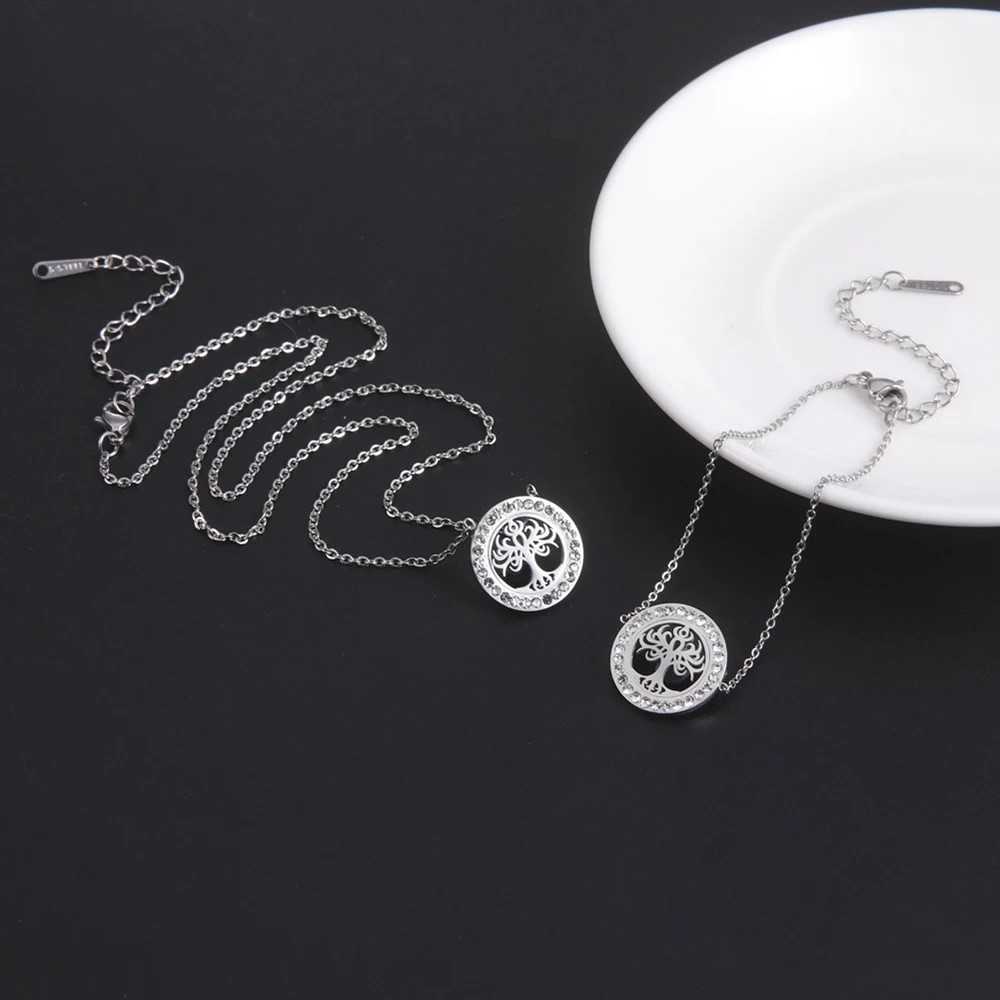 COLLAR ARBOL DE LA VIDA CON CIRCONES PLATEADO ACERO - 7