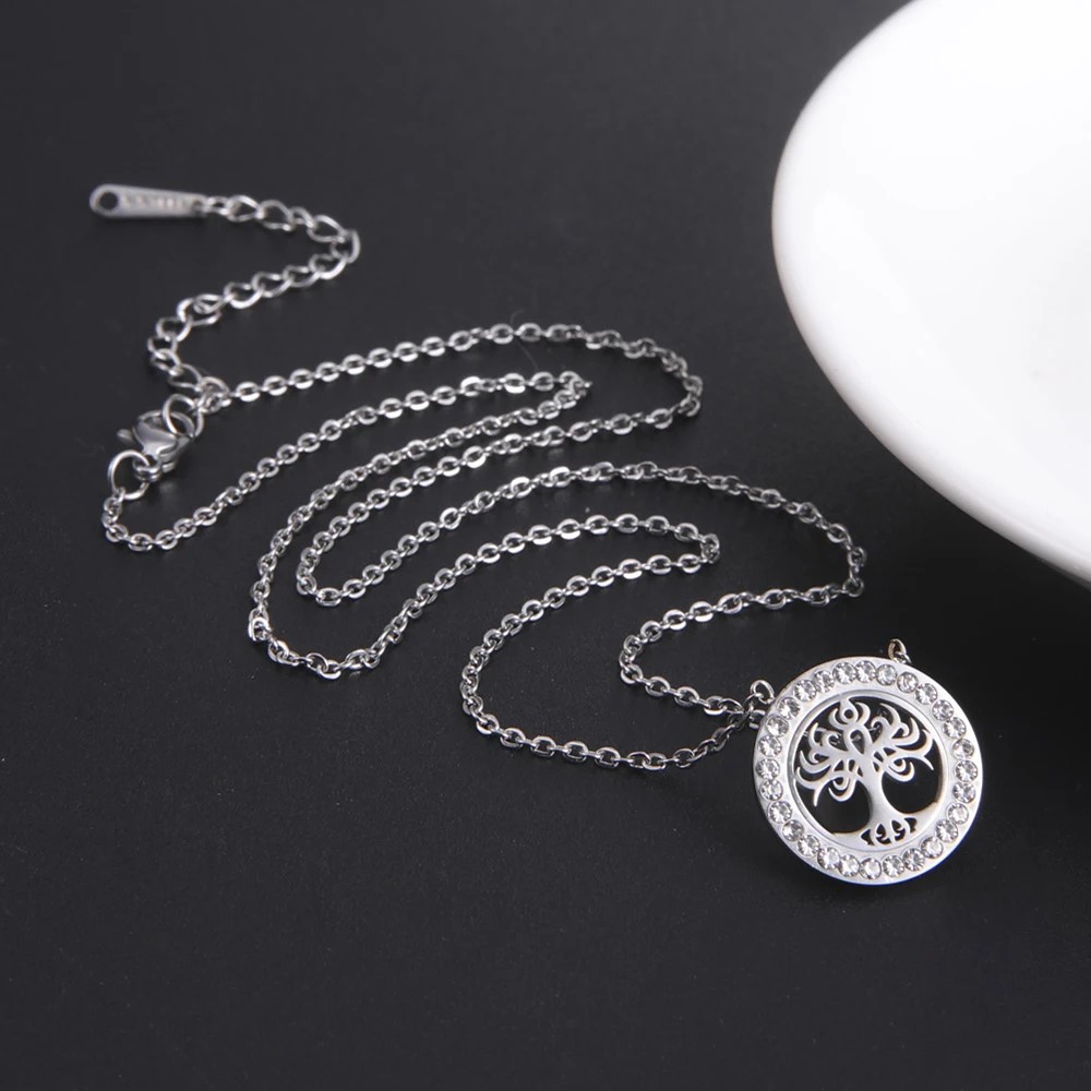 COLLAR ARBOL DE LA VIDA CON CIRCONES PLATEADO ACERO - 8