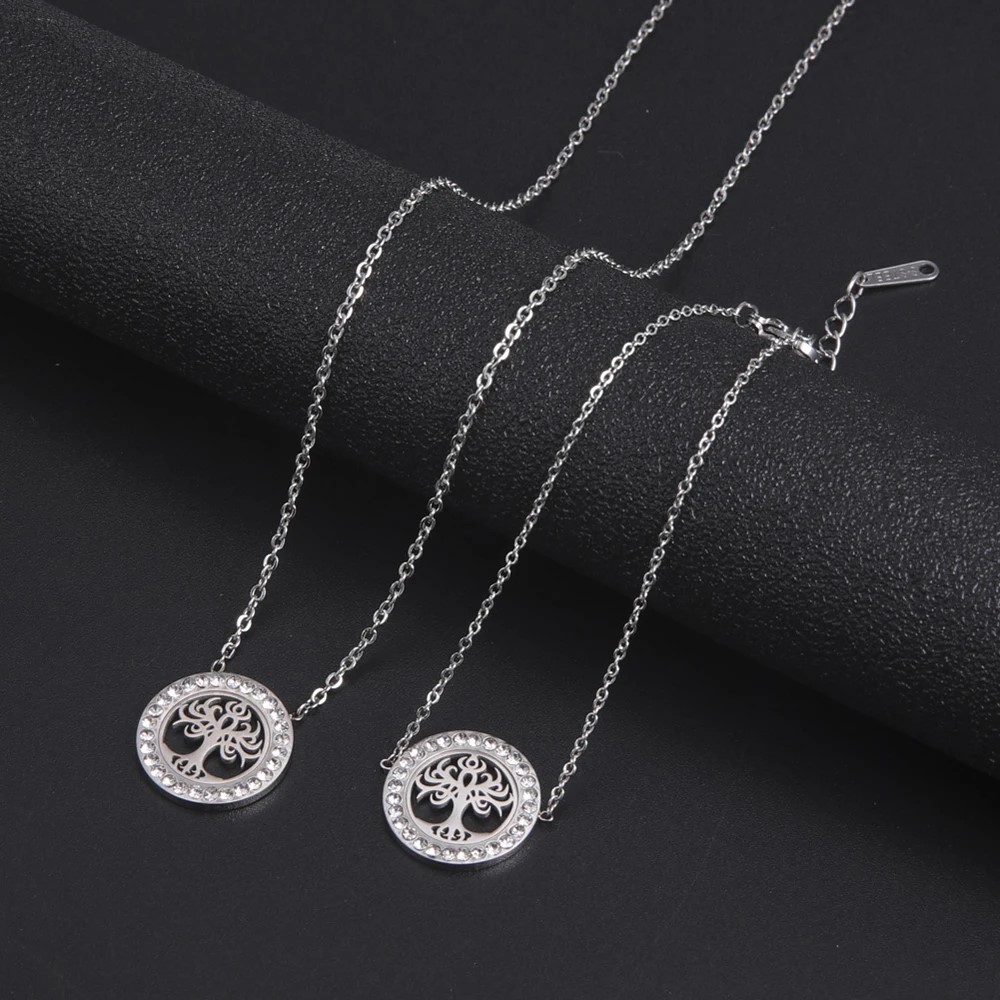 COLLAR ARBOL DE LA VIDA CON CIRCONES PLATEADO ACERO - 9