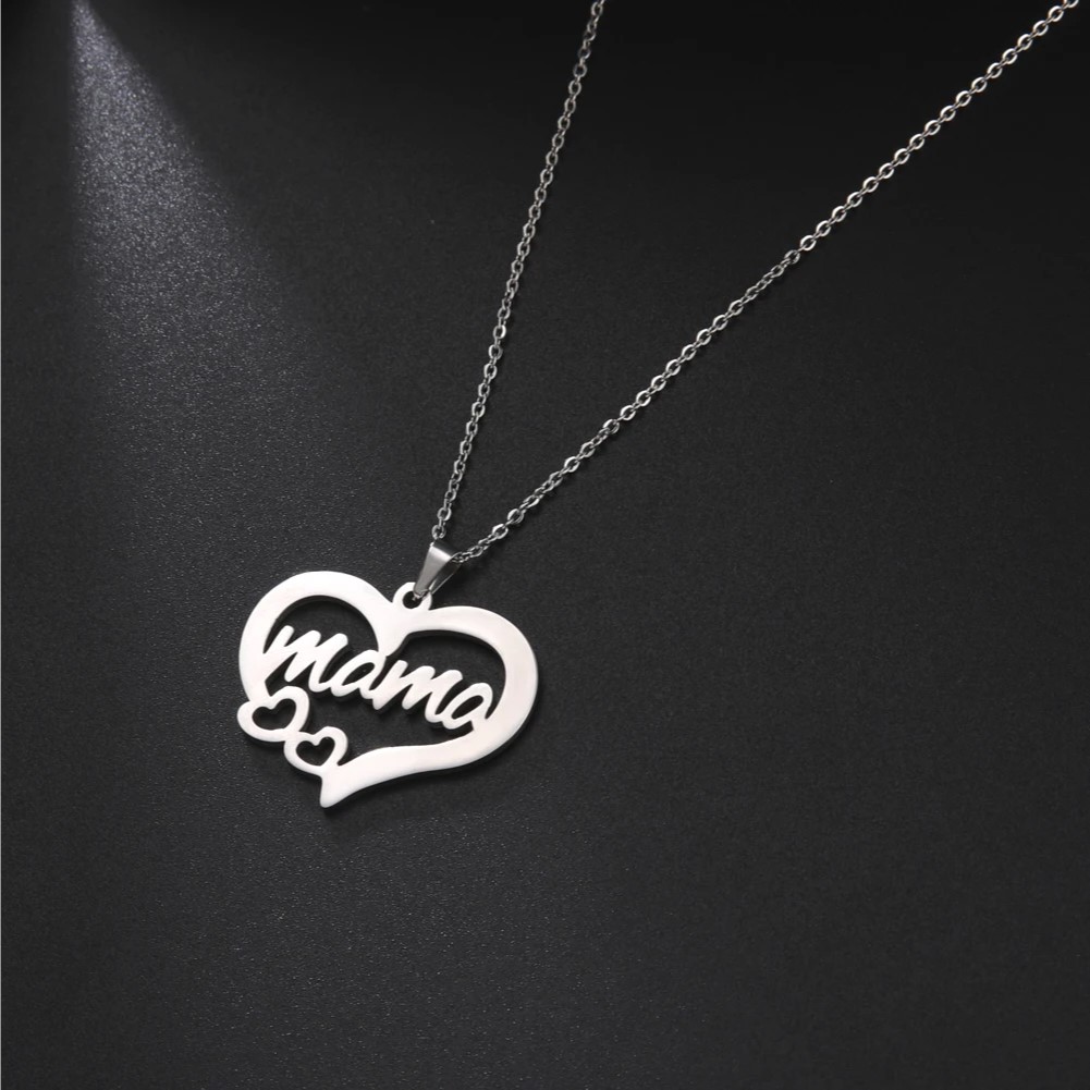 COLLAR ACERO MAMA DOS CORAZONES PLATEADO - 5