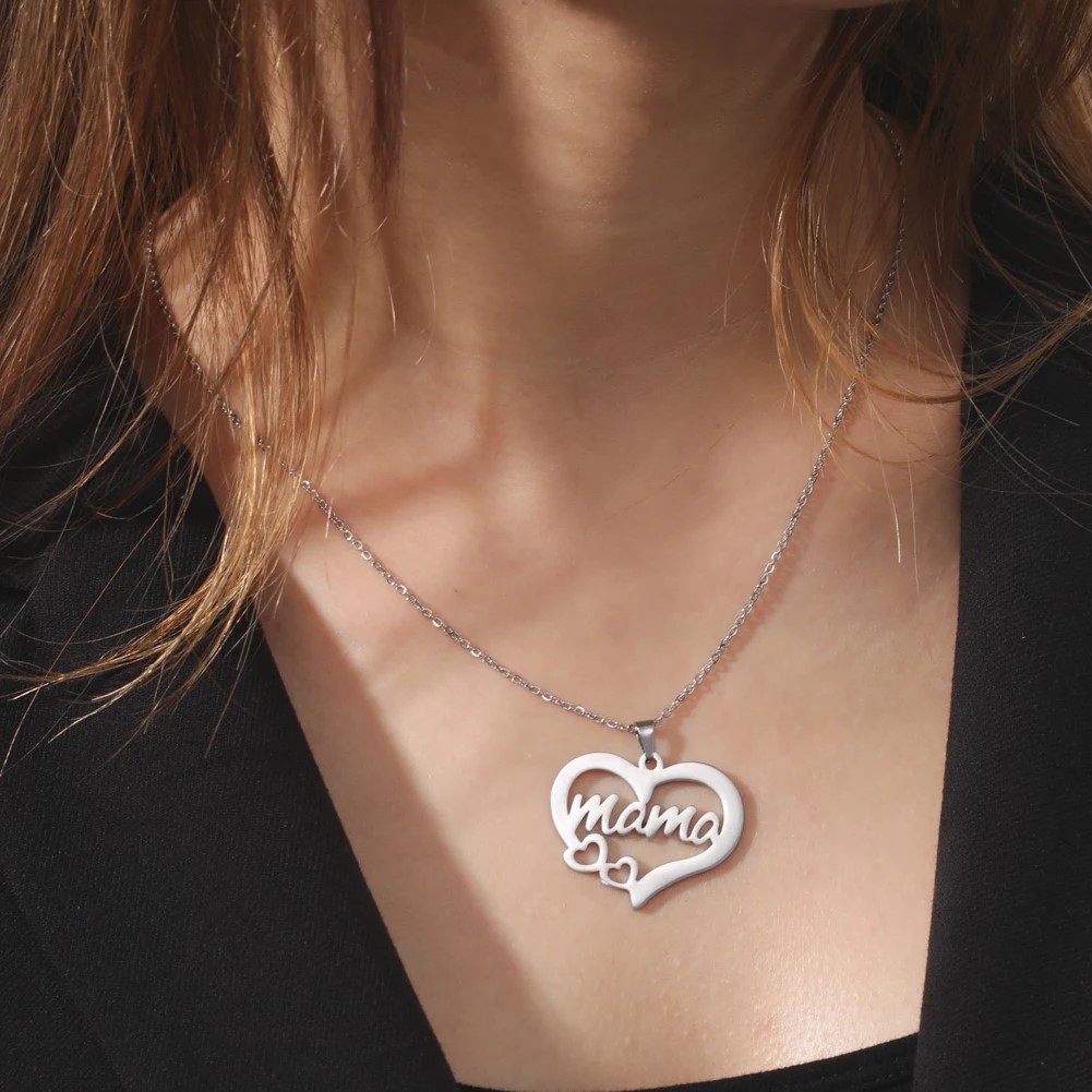 COLLAR ACERO MAMA DOS CORAZONES PLATEADO - 6