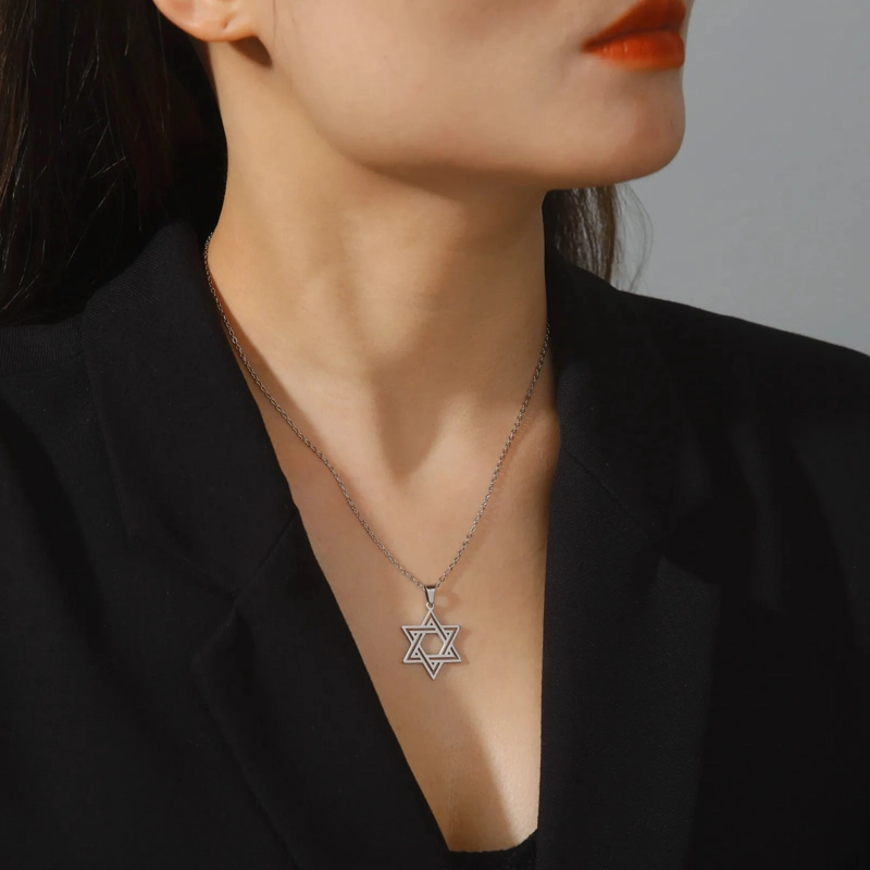 COLGANTE COLLAR ESTRELLA DAVID BISELADA ACERO PLATEADO - 2