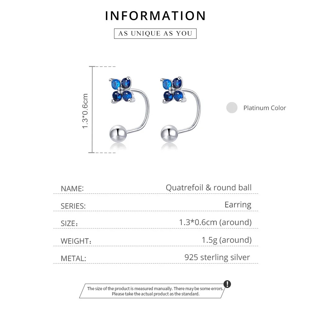 AROS PLATA 925 PASADOR FLOR AZUL BOLITA - 7