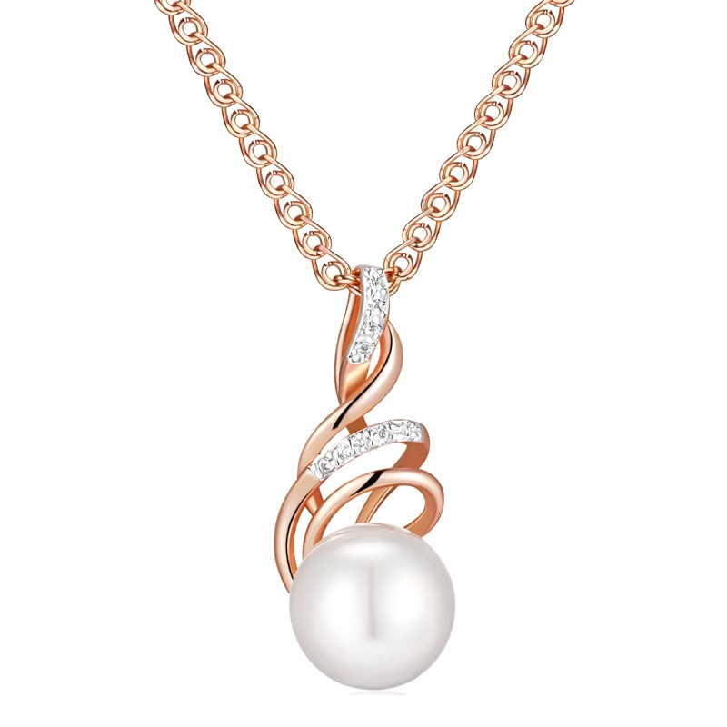 COLLAR ESPIRAL PERLA Y CIRCONES DORADO ROSA - 1