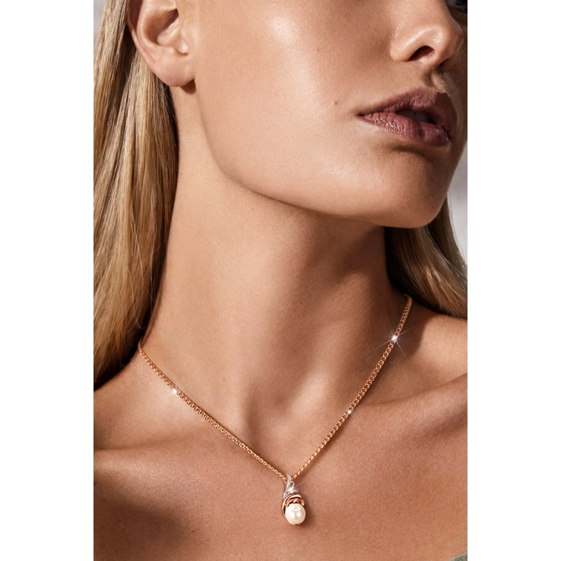 COLLAR ESPIRAL PERLA Y CIRCONES DORADO ROSA - 3