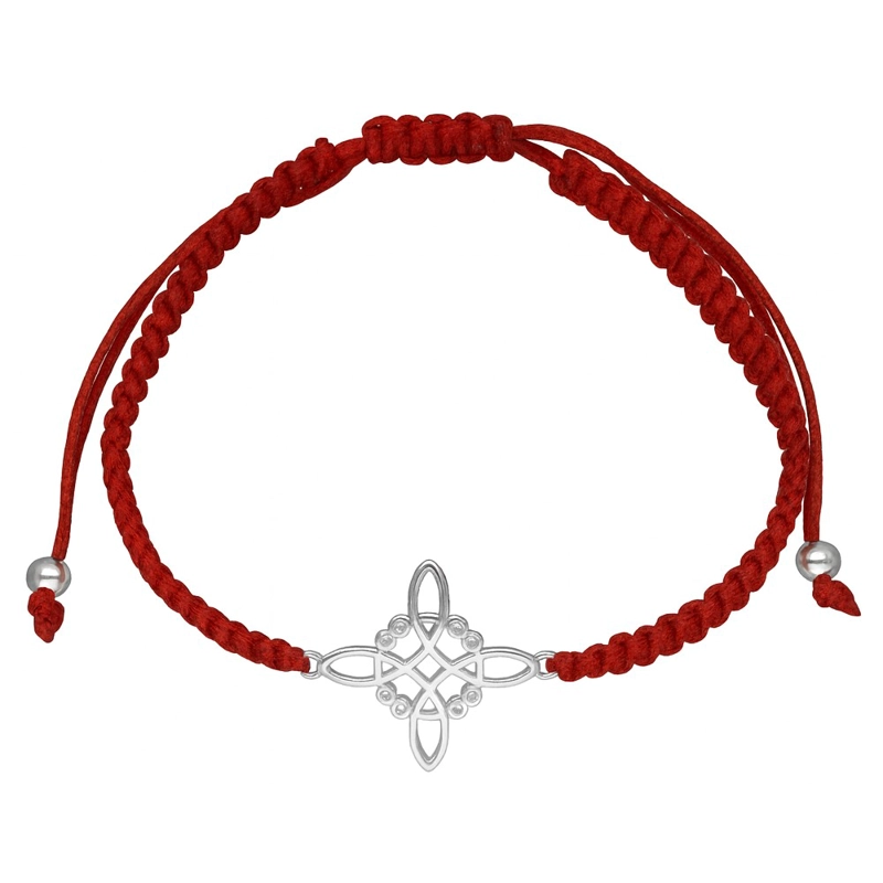 PULSERA PLATA 925 NUDO DE BRUJA HILO ROJO CIRCONES TRENZADO - 1