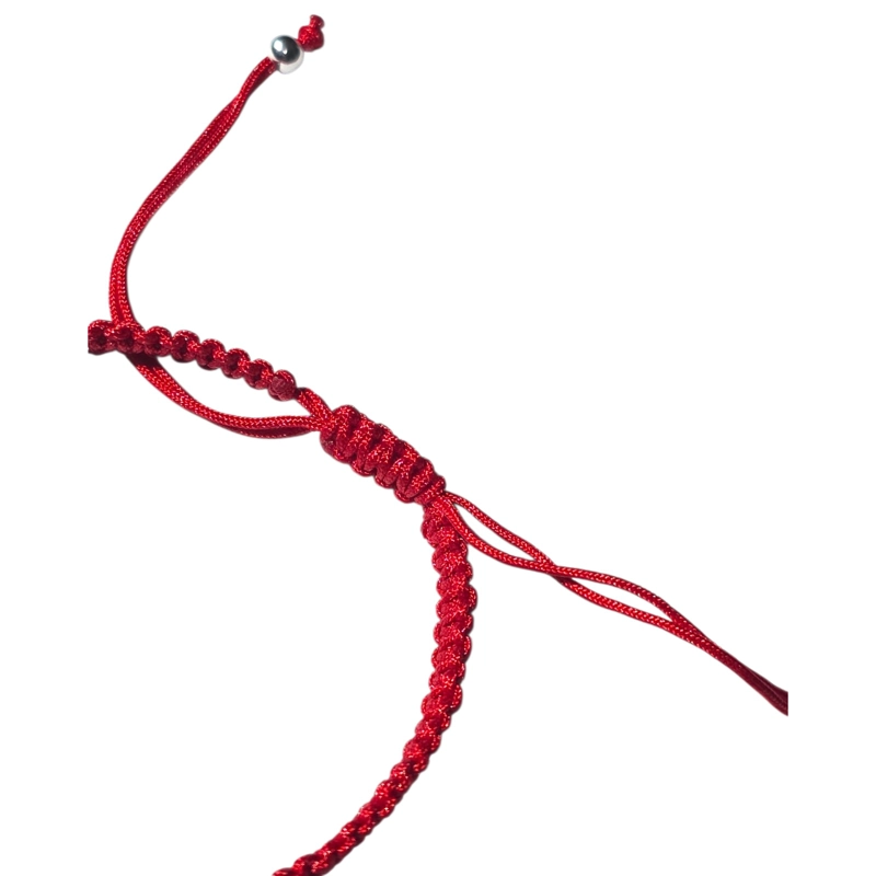 PULSERA PLATA 925 NUDO DE BRUJA HILO ROJO CIRCONES TRENZADO - 3