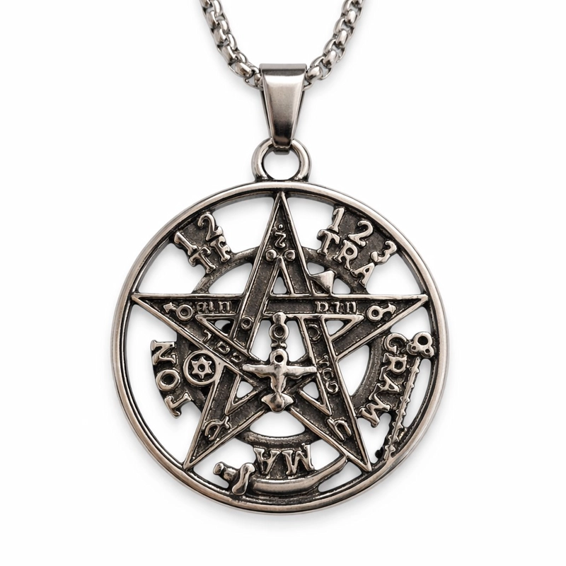 COLLAR TETRAGRAMMATON PENTAGONO 35MM CADENA 60CM ACERO - 1