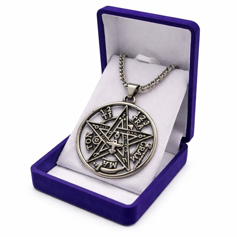 COLLAR TETRAGRAMMATON PENTAGONO 35MM CADENA 60CM ACERO - 2