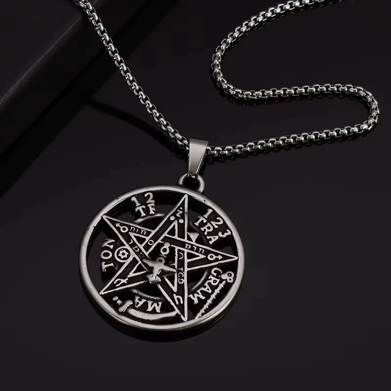 COLLAR TETRAGRAMMATON PENTAGONO 35MM CADENA 60CM ACERO - 3