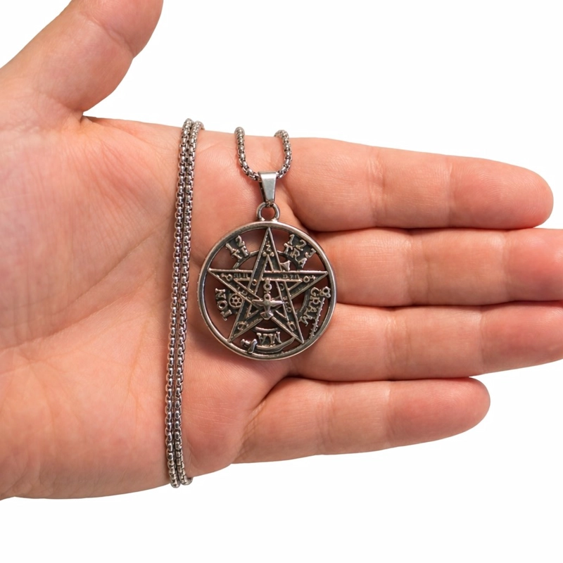 COLLAR TETRAGRAMMATON PENTAGONO 35MM CADENA 60CM ACERO - 5