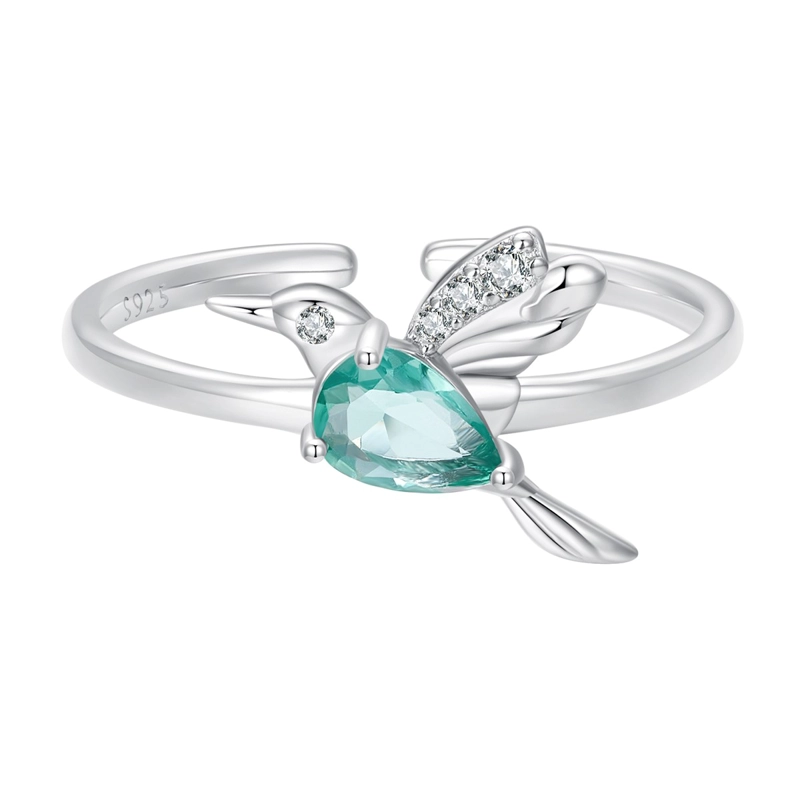 ANILLO PLATA 925 COLIBRI PICAFLOR AVE CRISTAL VERDE - 1