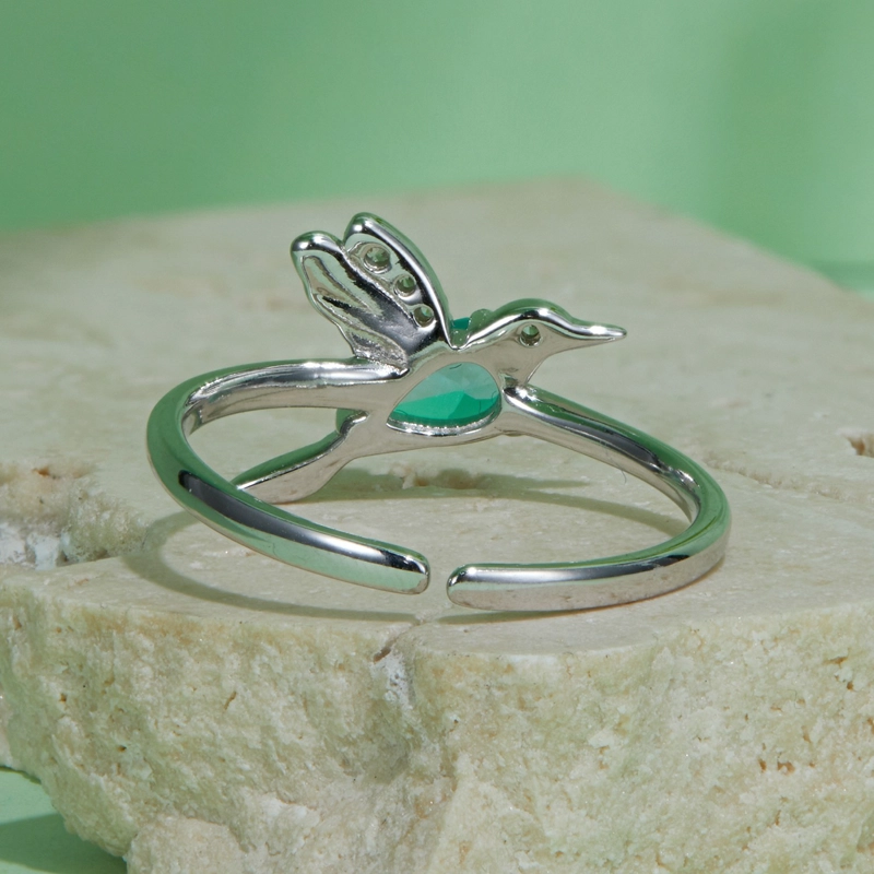 ANILLO PLATA 925 COLIBRI PICAFLOR AVE CRISTAL VERDE - 2
