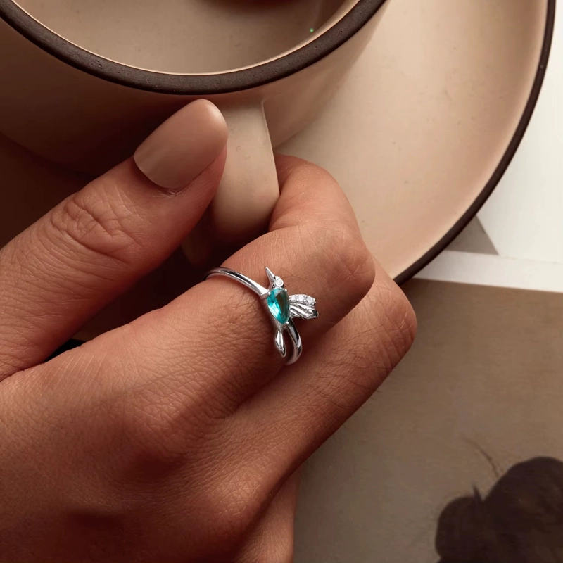 ANILLO PLATA 925 COLIBRI PICAFLOR AVE CRISTAL VERDE - 5