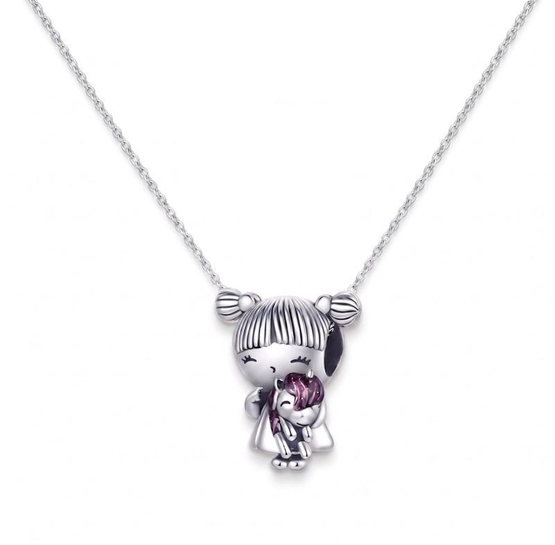 CHARM DIJE PLATA 925 NIÑA CON PELUCHE UNICORNIO - 4
