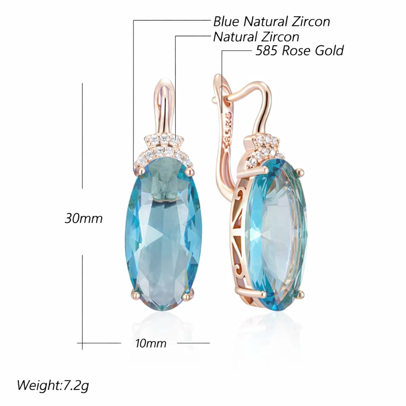 AROS COLGANTES CRISTAL AZUL Y CIRCONES DORADO ROSA - 2