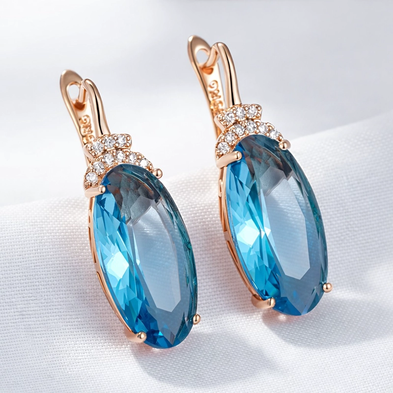 AROS COLGANTES CRISTAL AZUL Y CIRCONES DORADO ROSA - 5